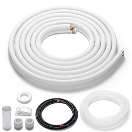 TURBRO 16 Ft. Mini Split Line Set, 1/4" & 5/8" O.D. Copper Pipes Tubing, Thickened PE Insulated Coil Copper Line for Mini Split or Heat Pump Air conditioner and HVAC with Fittings