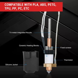 Ceramic Hotend for Ender 3 V3 Plus 3D Printer, 0.4mm Bimetallic Nozzle Extruder Hot End, High Fast Printing Integrated Hot End for 3D Printer Mini Extrusion Head Kit