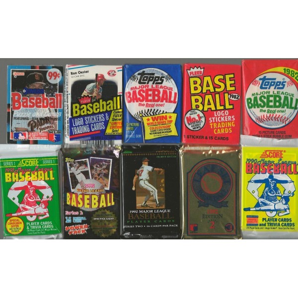 Old Unopened Packs of Baseball Cards (5 Diff. Packs, 25+year