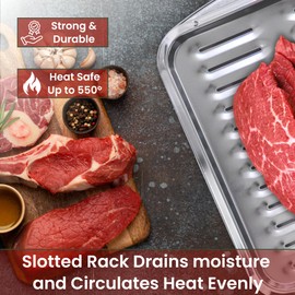 Broiler Pan for Oven 16.75” x 13” - Broiling Pan for Oven With Rack Withstands High Heat - Drip Tray Drains Fat and Circulates Heat - Broil and Grill Perfectly With Heavy Duty Broiler Pans (Silver)