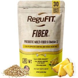 Regufit Fiber Powder to Supports Bloating Relief & Gut Health, Helps Maintain Regularity, Prebiotic, Superfood, Omega-3 ALA, Pineapple Flavor, 30 svgs