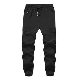 Muaney Boys Girls Joggers Cargo Pants with Zipper Pockets Elastic Waist School Casual Trousers (3802Black12)