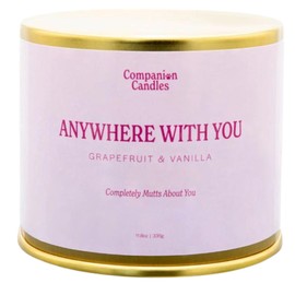 Companion Candles Pet-Friendly Wood Wick Candle - “Anywhere with You” Grapefruit & Vanilla, Coconut Soy Wax Scented, Over 50 Hr Burn Time, Non-Toxic, Women-Owned, Made in USA (11.8 oz.)