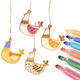 Logbuch-Verlag 5 Chicken Pendants Wooden Easter Decoration Easter Pendant 9 cm Gift Tag Funny Flat Thin