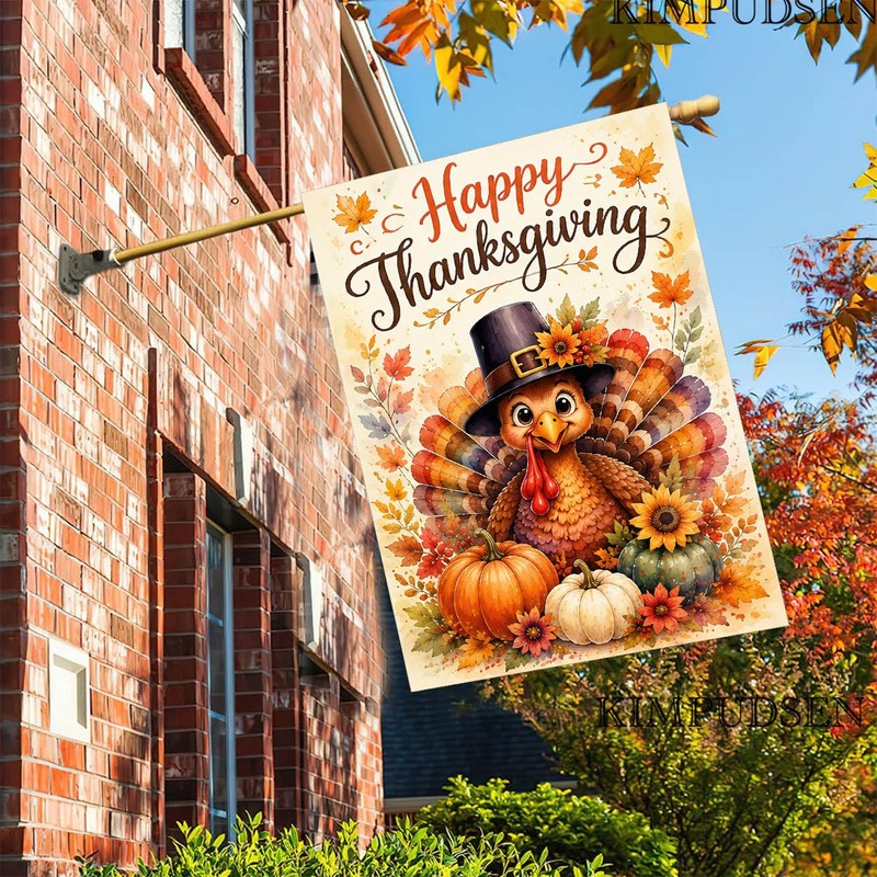 Happy Thanksgiving Turkey House Flag for Outside 28x40 Inch