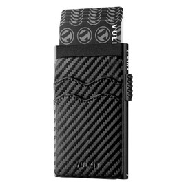 VULKIT Pop Up Card Holder Slim Wallet with Extra Leather Slots RFID Blocking Metal Minimalist Card Case for Men or Women