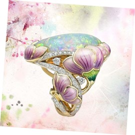 SHOWERORO Women's Ring Opal Ring Floral Design Fashionable Party Ring Jewelry Supplies