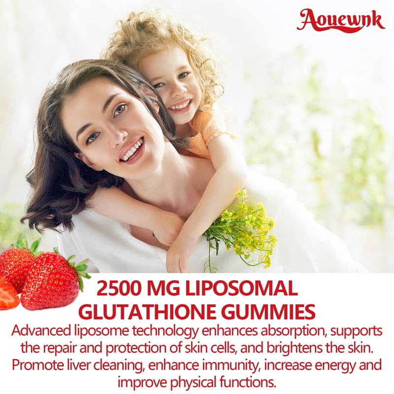 Aouewnk 2 Packs 2500MG Liposomal Glutathione Gummies Supplement