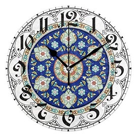 ALAZA Islam Ethnic Ottoman Round Acrylic Wall Clock, Silent Non Ticking Oil Painting Home Office School Decorative Clock Art