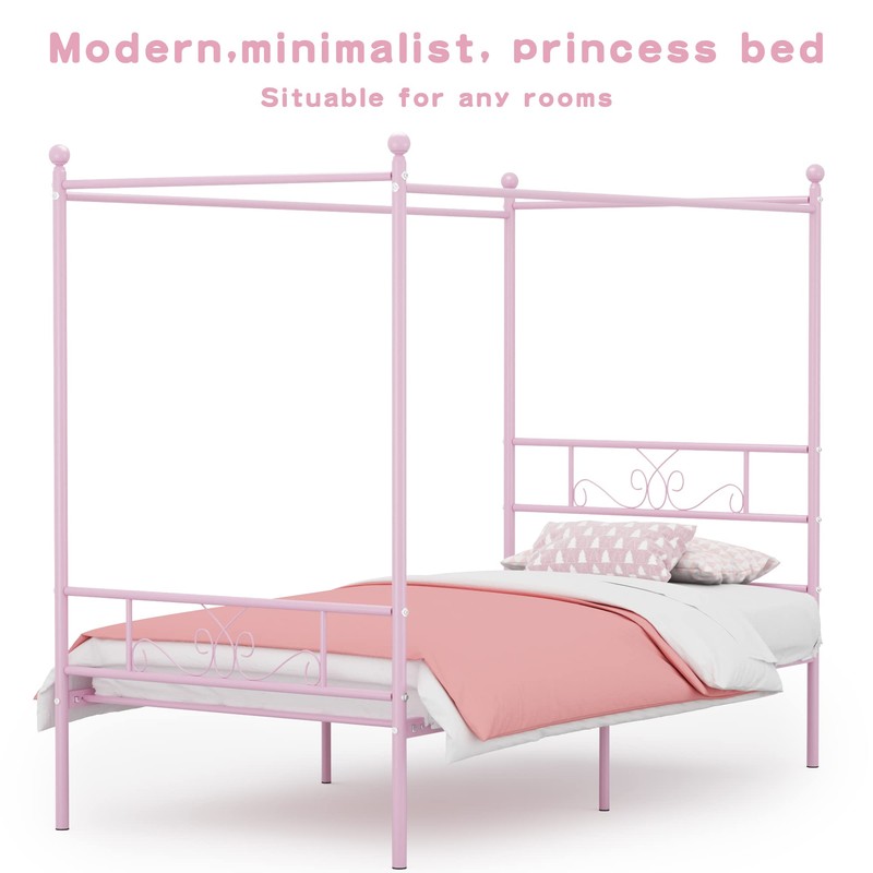 Weehom Twin Canopy Bed Frame with Headboard and Footboard, 4