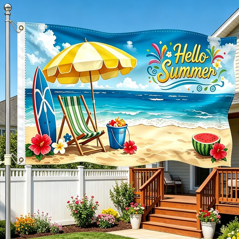 3×5Ft Hello Summer Beach Flag, Tropical Summer Themed Decorative Flag