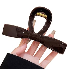 Wenlly 5.1 inch fashion bow hair claw clip, hair jaw clip, large non slip shark hair barrette, hair accessory, 1 piece, chocolate