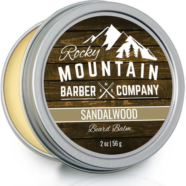 Beard Balm – Sandalwood Blend - Rocky Mountain Barber – with Nutrient Rich Bees Wax, Jojoba, Shea Butter, Coconut Oil – Contains Real Sandalwood Essential Oil
