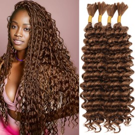 Human Braiding Hair Mix Synthetic Boho Hair for Braiding, 16 Inch 200g Boho Braids 4 Bundles Wet and Wavy Curly Deep Wave Bulk Bohemian Extensions for Black Women (30#, 18 Inch)
