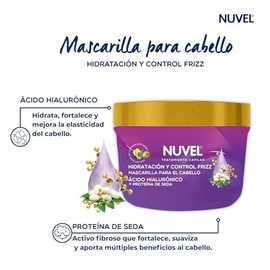 Nuvel Mascarilla Capilar Anti Frizz con cido Hialurnico y Protena de Seda 200 g  Hidratacin Profunda  Control de Encrespamiento, 4 Aceites Naturales  