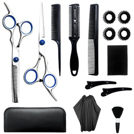 IKKAB Hairdressing Scissors Set 15 Pieces, 6.7 Inch Hair Cutting Scissors & Thinning Scissors Professional for Women, Men, Children, Includes Scissors Hair Cutting, Beard Scissors, Hairdressing Cape