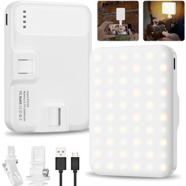 Selfie Light, LED Camera Light Video Lights 60 LED 2200mAh Rechargeable Phone Light 7 Modes, 10-Level Brightness, Portable Clip on Light for Phone/Tablet/Laptop White