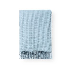 Hofdeco Premium Coastal Decorative Throw Blanket for Patio Couch Sofa, Baby Blue Waffle Weave with Fringe, 54"x75"