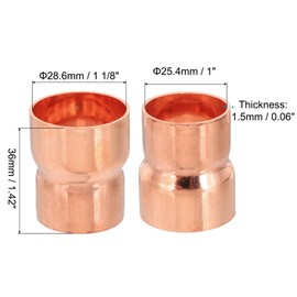 PATIKIL 1 1/8" to 1" ID Copper Reducer, 1pcs 99.9% Pure Copper Reducing Coupling Pressure Fitting Pipe Tube Connector Adapter with Sweat Solder Connection