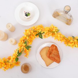 JUSTOYOU 2 Pcs 6FT Artificial Sakura Cherry Blossom Flowers Hanging Vine for Outdoor Indoor Wedding Wall Badroom Decoration (Cherry Blossom Yellow)