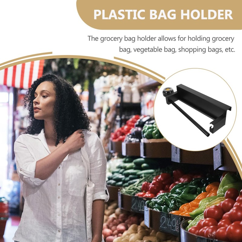 Hemoton Stainless Steel Grocery Bag Holder,Wall-Mounted Roll Bag Hanger, Multi-Functional