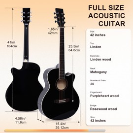 PTESAN 41" Acoustic Guitar for Beginner Adult Full Size Cutaway Guitarra Bundle Set-Black Bundle with Gig Bag, Tuner, Strap, Strings, Picks,Capo