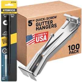 Quick Screw Gutter Hangers 5 Inch- 100 Pack - 5 Inch Gutter Clips with Bonus 6 Inch Drill Bit - Hidden Bracket Clips with Pre-Assembled Screw - Fix Sagging Rain Gutters