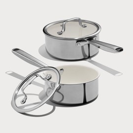 CAROTE 1.6Qt & 3.0Qt Stainless Steel Saucepan Set, Ceramic Pot Sets Non-Stick Non-Toxic Kitchen Cookware, Small Cooking Pots with Lids, Oven Safe, Induction Sauce Pan, Even Heating