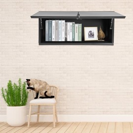 LOYALHEARTDY Wall Mounted Metal Cabinet with Up-Flip Door, 90° Opening Angle Storage Cabinet with Locking Door, Garage Storage Cabinets for Workshop(13 * 32 * 14in Black)