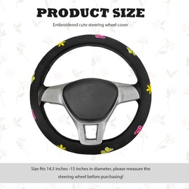 NYTKL - Funda para volante de mariposa, 15 pulgadas, antideslizante, transpirable, bonito protector para volante, bordado, mariposas, flores, para mujeres y niñas, accesorios de coche