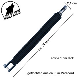 Wolflock Paracord Bracelet, Outdoor Survival Bracelet, Black / Brown / Green / Black / White, Quick-Release, Stainless Steel Gift for Men, Survivalist, Stainless Steel, Black