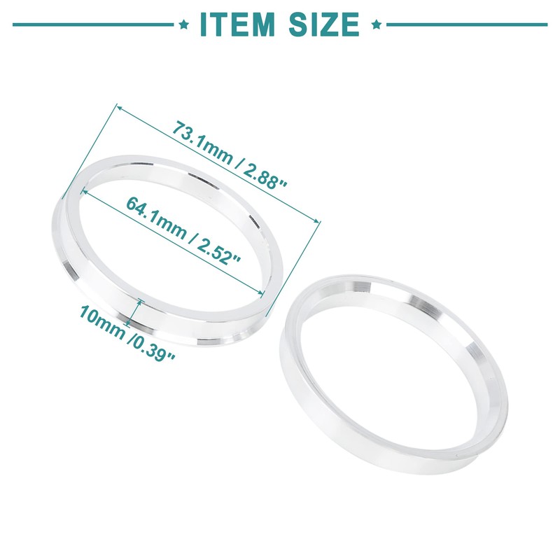 ACROPIX 73.1 to 64.1 mm Hub Centric Rings Silver Tone