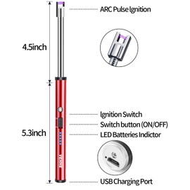 VEHHE Lighter, Rechargeable Candle Lighter Camping Lighters with Safety Switch Flexible Neck LED Battery Display, Arc Long Lighters for Candle Cooking BBQs Fireworks