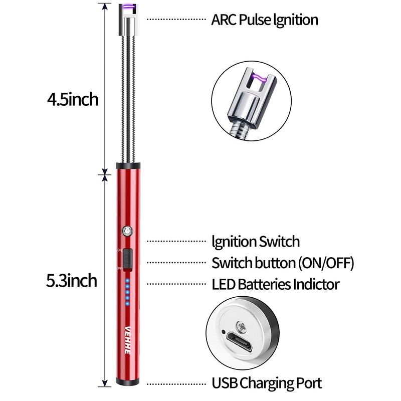 VEHHE Lighter, Rechargeable Candle Lighter Camping Lighters with Safety Switch