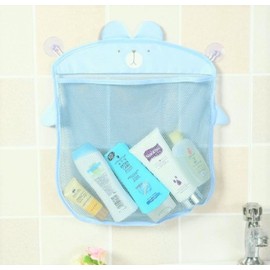 (Perfect Fit) Bath Toy, Neatly Storage, Children, Animal, Suction Cup, Wall Hanging Drainer Net (Blue)
