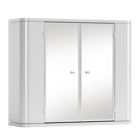 DlandHome Bathroom Cabinet Wall Mounted with 2 Mirror Doors, 27.6x23.6 Inch Bathroom Wall Cabinet with One Glass Shelf Storage Organizer, White