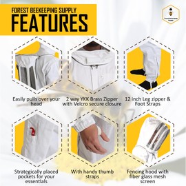 Beekeeping Suit by Forest Beekeeping | Suitable for Beginner and Commercial Beekeepers | White Cotton Coverall with Hood | Brass Zippers | Thumb Straps | 12 inch Leg Zippers (Small)
