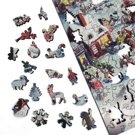 Wooden Jigsаw Puzzle for Adults - Uniquely Shaped Pieces - Made in The USA by FoxSmartBox - 263 Pieces - Christmas eve at Yapp's Crossing