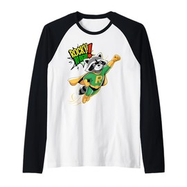 'Rocky Do-Right s Raccoon Superhero s Retro Comic Strip Raglan Baseball Tee