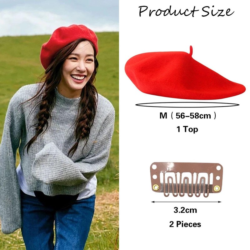 EHDWXVZM 1 Red Beret Hat 2 Clips Women Beret Hat