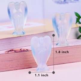 QLRSUXN Opalite Angel Crystal Statue,Hand-Carved Polished Angel Figurines Healing Crystal Decor,White Cute Guardian Angel,Home Office Decoration Christmas Meditation Spiritual Gifts for Women