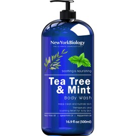 New York Biology Tea Tree Mint Body Wash for Men and Women - Moisturizing Body Wash Helps Soothe the Skin - Refreshing and Hydrating Cleanser for Body and Feet - 16.9 Fl Oz