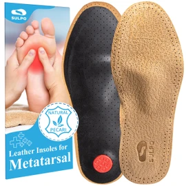 SULPO Orthopaedic Leather Insoles for Sweaty Feet, Forefoot Pain and Countersunk Splayfoot, Insoles with Activated Carbon for Transverse and Longitudinal Flat Foot, Size 38