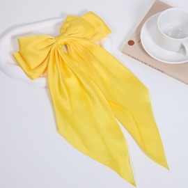 Big Silky Satin Hair Bows with Long Tail for Women Girls,Oversized Hair Ribbon Bowknot French Barrettes,Large Metal Hair Clips Hairpins, Fashion Aesthetic Decor Accessories Set Yellow