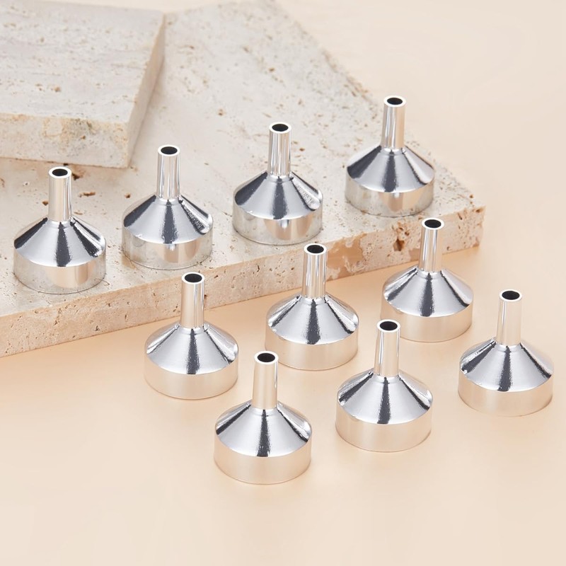 10 pcs Gold Mini Metal Funnels Set, Mini Filling Funnel