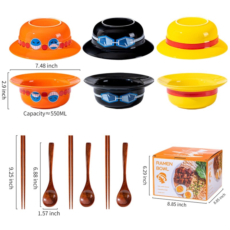 Straw Hat Ramen Bowl (Ceramic Bowl + Wooden Spoon +