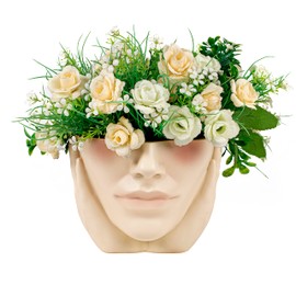 Pretty Woman Face Planter, Home & Garden Ceramic Art Vase, Dry Flower Arrangement for Decorative, Modern Colorful Sculpture White Planter Pot,Table Centerpieces Wedding Office Kitchen Home Decor