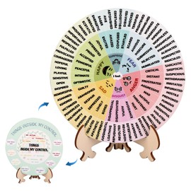 Feelings Wheel with Stand, 5.51 Inch Double-Sided Emotion Wheel Chart Wooden Feelings Wheel Gift for Women Men Home Office Decor (Light Green)