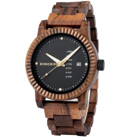 BOBO BIRD Men's Wooden Watch Analog Quartz Day Calendar Display Lightweight Handmade Wood Men Wrist Watch (Black)