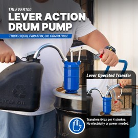 TERA PUMP Lever-Action Drum Pump – Manual High-Efficiency Fluid Transfer for 15 to 55 Gal Barrels, 16oz per Stroke, Versatile for Thick Liquids, with Adjustable Suction & Non-Drip Spouts